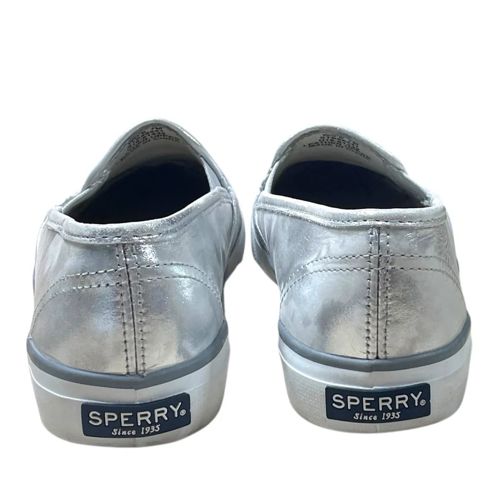 Sperry Top Sider Womens 7M Seaside Boat Shoe Brush Off Silver Sneakers STS95441